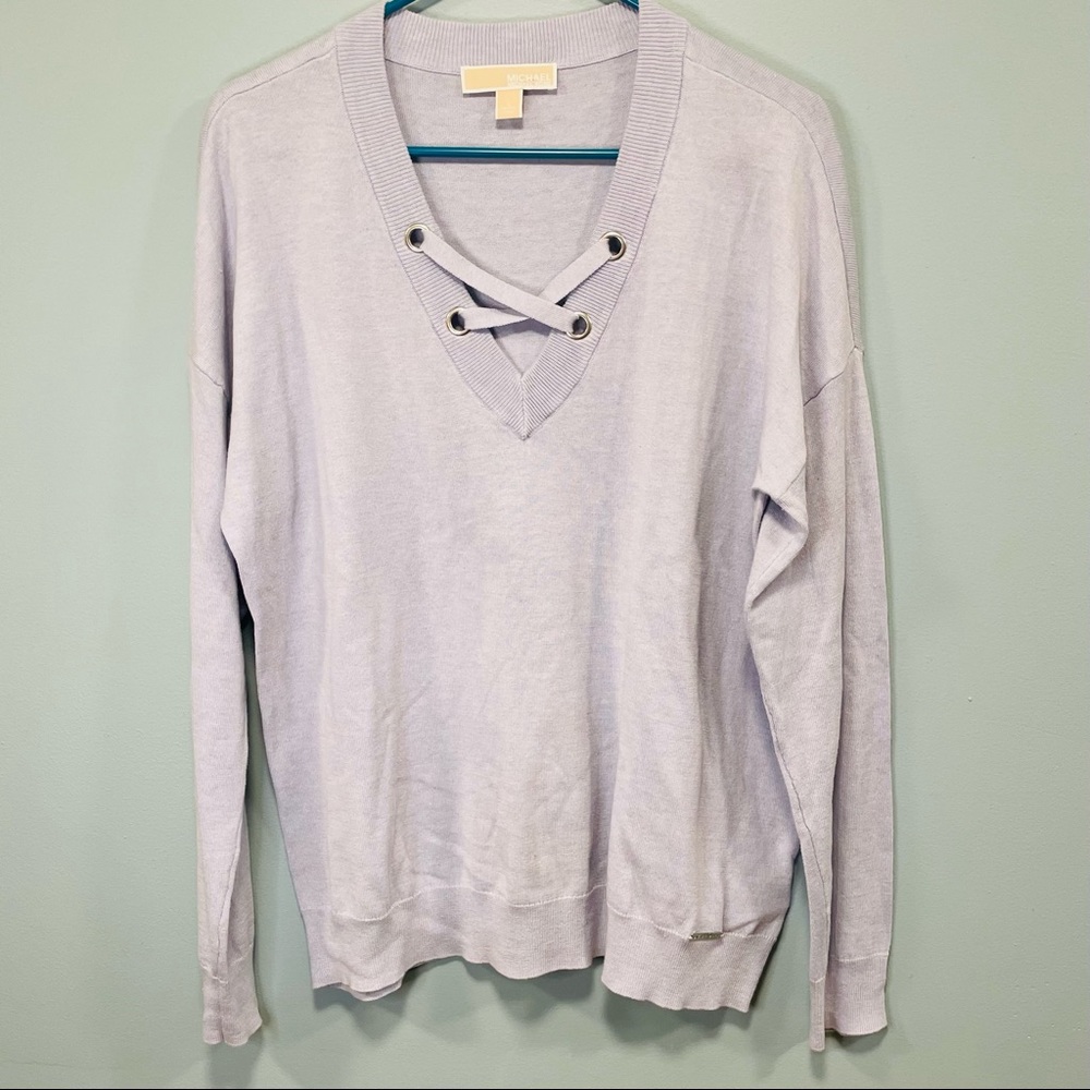 Michael Kors sweater! Light sky blue tie up sweater size large!